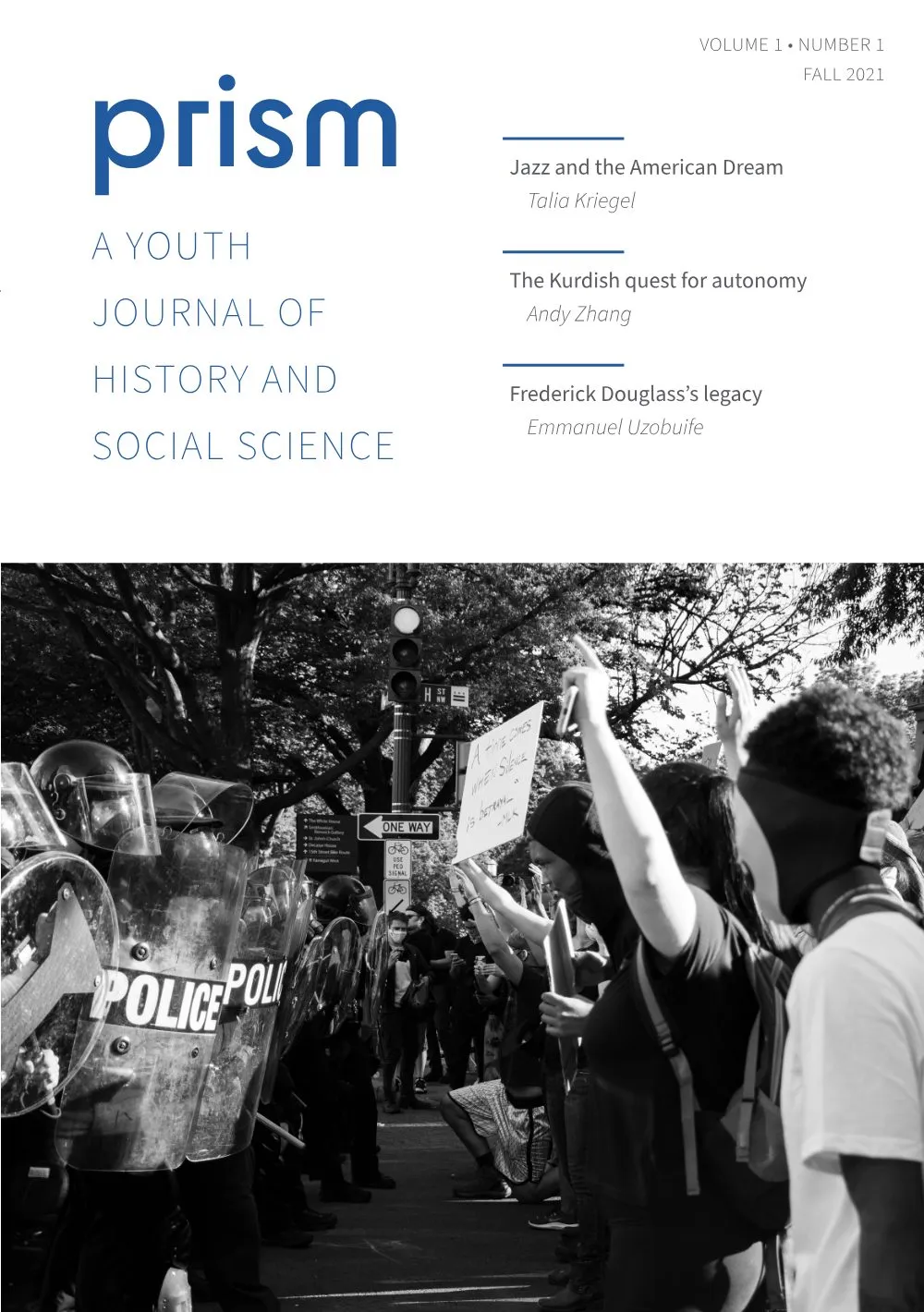 Cover of Prism, Volume I, Issue I, Fall 2021: a Black Lives Matter protest in Washington, D.C., on June 1, 2020 (photo by Koshu Kunii on Unsplash)